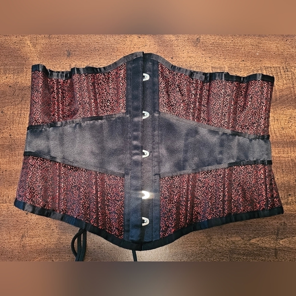Play Girl White Label Red & Black Victorian Steel Boned Underbust Corset Sz 30" - Picture 4 of 11